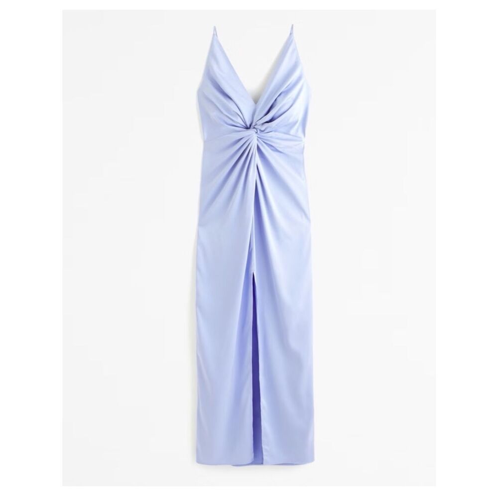 Abercrombie & Fitch Light Blue Satin Twist-Front Slit Maxi Dress - Picture 2 of 14